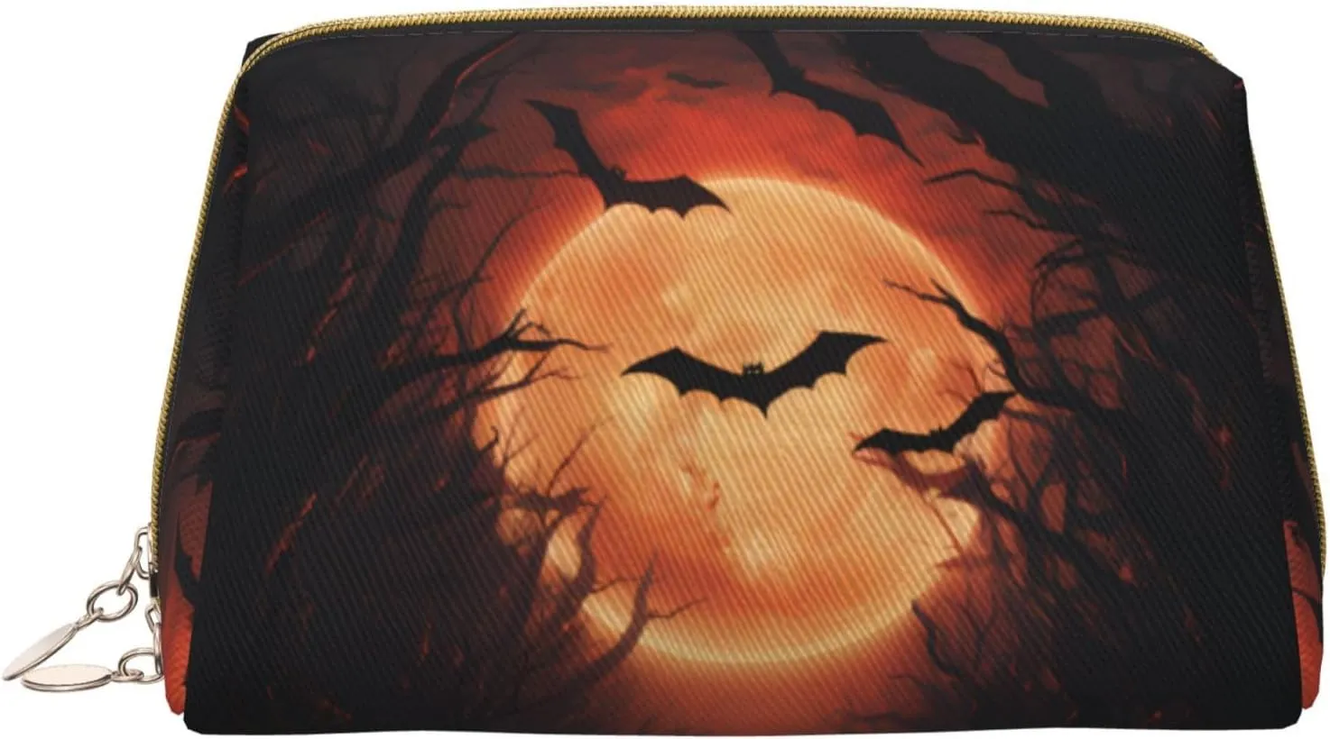 Leather Makeup Bag, Bat Sun Forest Path Cosmetic Bags Travel Toiletry Bag for Women, Make up Bag, Large Capacity Makeup Bag Organizer, Cute Makeup Pouch Makeup Case