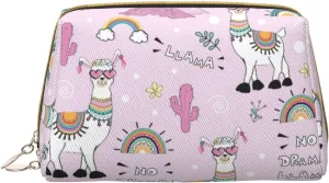 Leather Makeup Bag, No Drama Llama Cosmetic Bags Travel Toiletry Bag for Women, Make up Bag, Large Capacity Makeup Bag Organizer, Cute Makeup Pouch Makeup Case