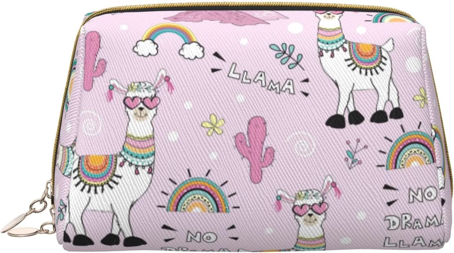 Leather Makeup Bag, No Drama Llama Cosmetic Bags Travel Toiletry Bag for Women, Make up Bag, Large Capacity Makeup Bag Organizer, Cute Makeup Pouch Makeup Case