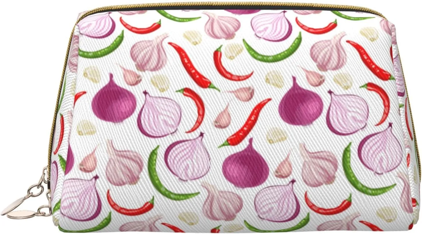 Leather Makeup Bag, Onion garlic bell pepper Cosmetic Bags Travel Toiletry Bag for Women, Make up Bag, Large Capacity Makeup Bag Organizer, Cute Makeup Pouch Makeup Case