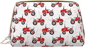 Leather Makeup Bag, Red Wheeled Tractors Cosmetic Bags Travel Toiletry Bag for Women, Make up Bag, Large Capacity Makeup Bag Organizer, Cute Makeup Pouch Makeup Case