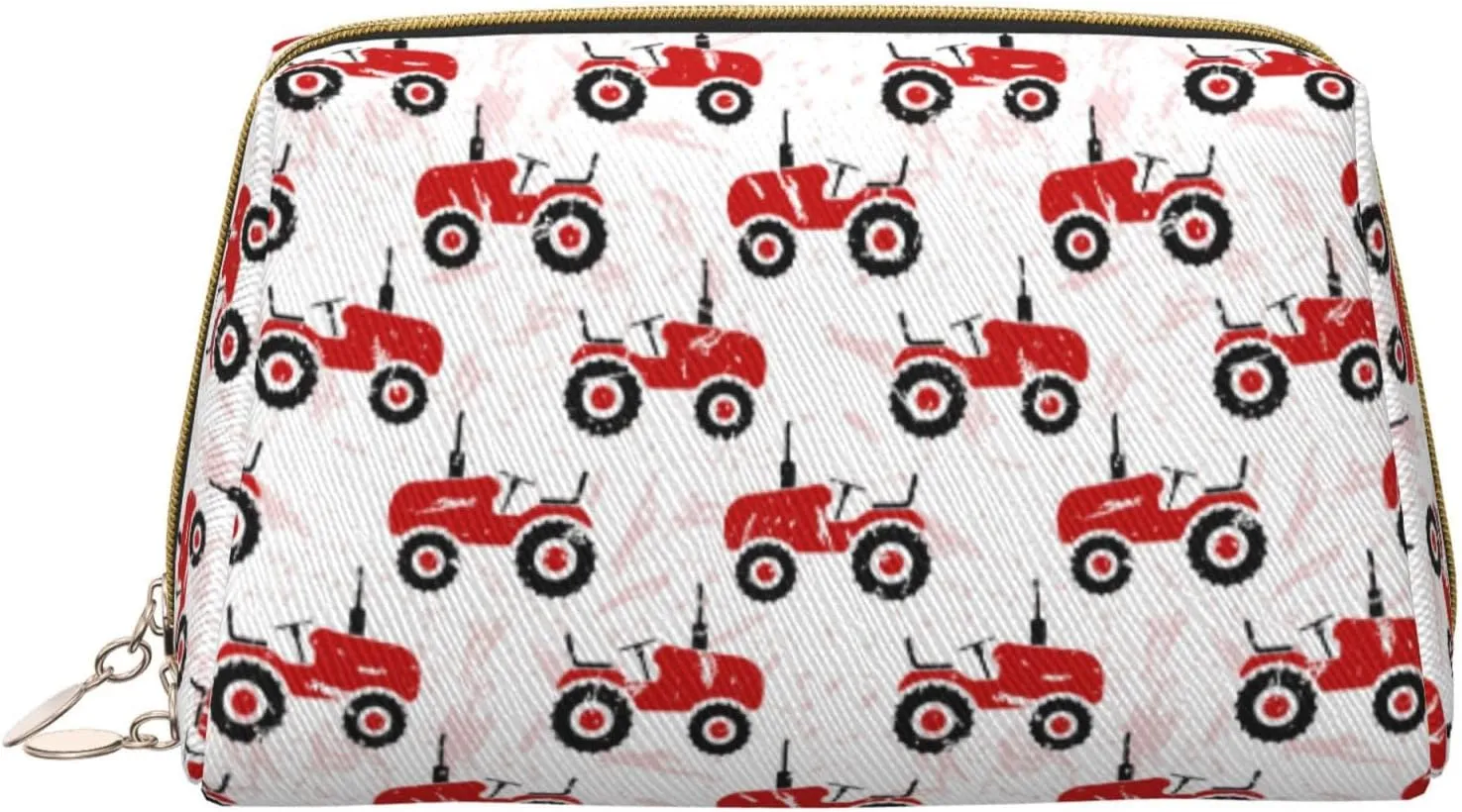 Leather Makeup Bag, Red Wheeled Tractors Cosmetic Bags Travel Toiletry Bag for Women, Make up Bag, Large Capacity Makeup Bag Organizer, Cute Makeup Pouch Makeup Case