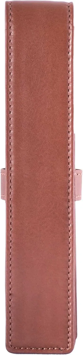 Leather Single Pen Case Pencil Pouch Holder for One Fountain Ballpoint Rollerball Pen and Pencil (Bugatti Tan)