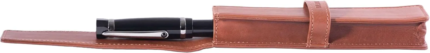 Leather Single Pen Case Pencil Pouch Holder for One Fountain Ballpoint Rollerball Pen and Pencil (Bugatti Tan)