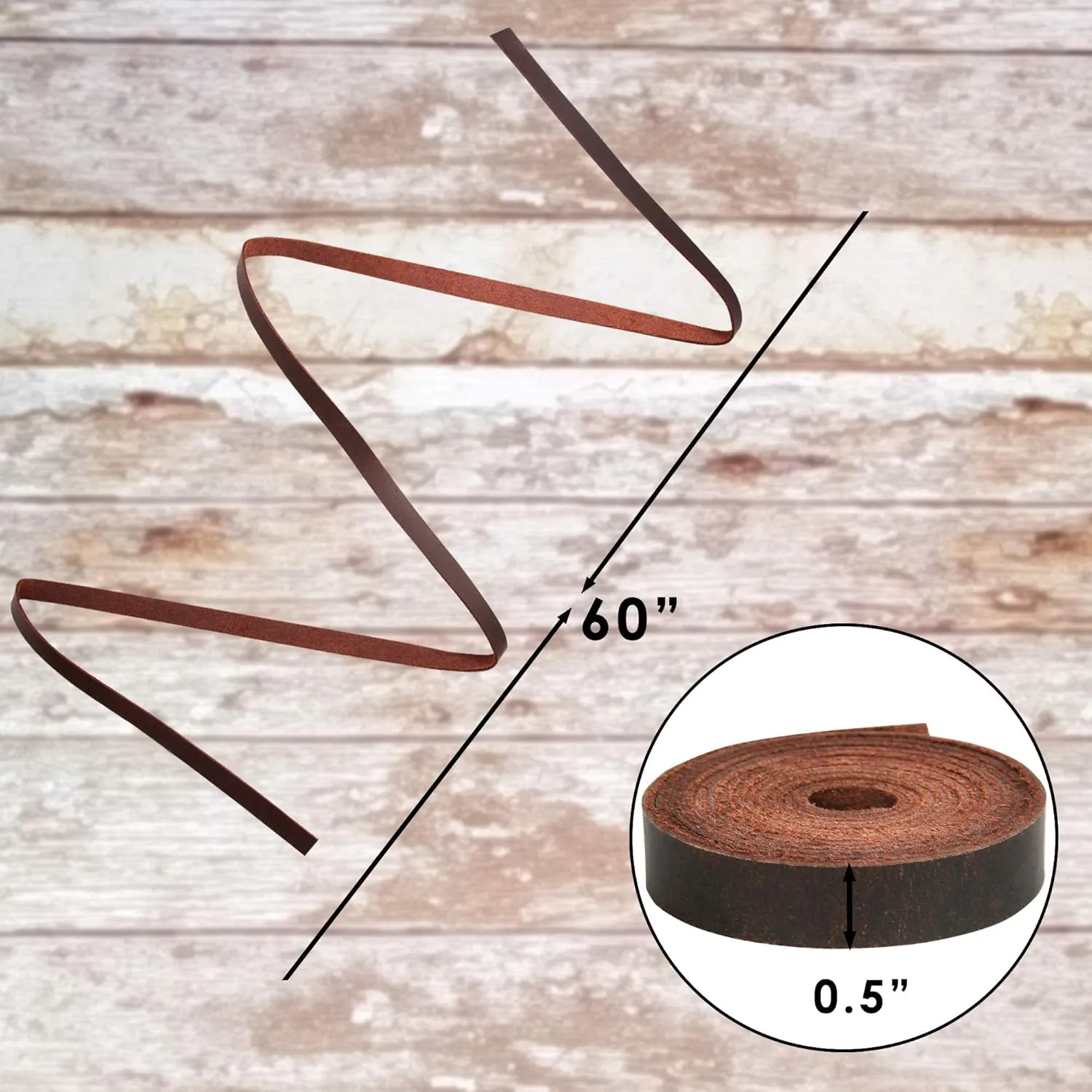 Leather Strap - Full Grain Buffalo Leather Strips for Crafts – Brown Leather Straps Ideal for Arts and Crafts, Tooling, Jewelry, DIY Home Decor, & More - Durable Tooling Leather Strip (0.5" x 60")