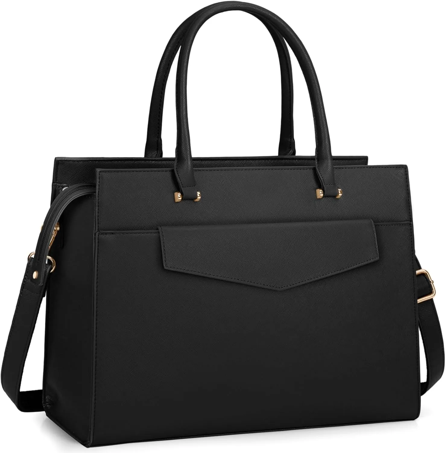 Leather Tote Bag Set - 15.6 inch Laptop Bag with Clutch Purse, Black