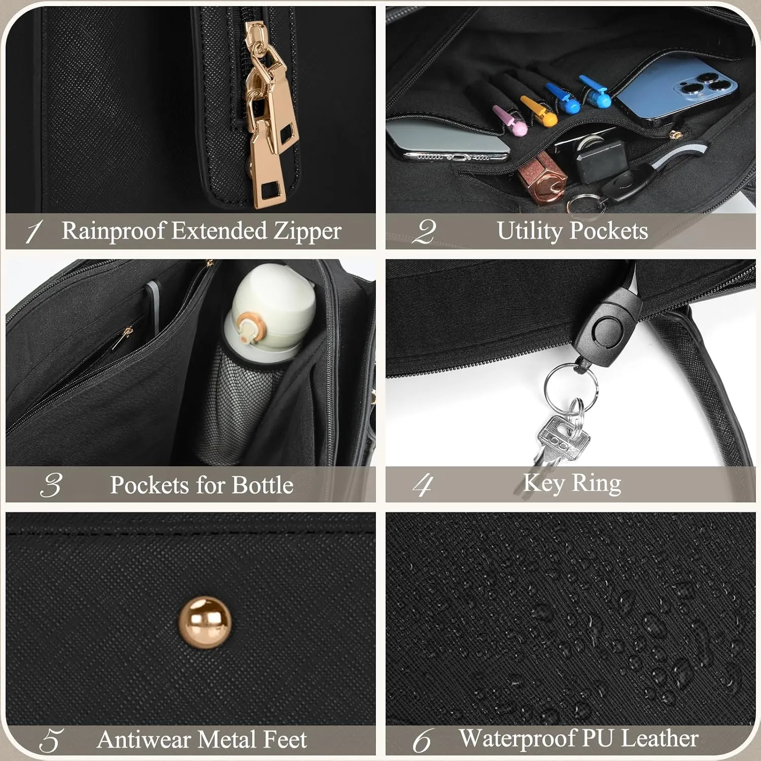 Leather Tote Bag Set - 15.6 inch Laptop Bag with Clutch Purse, Black