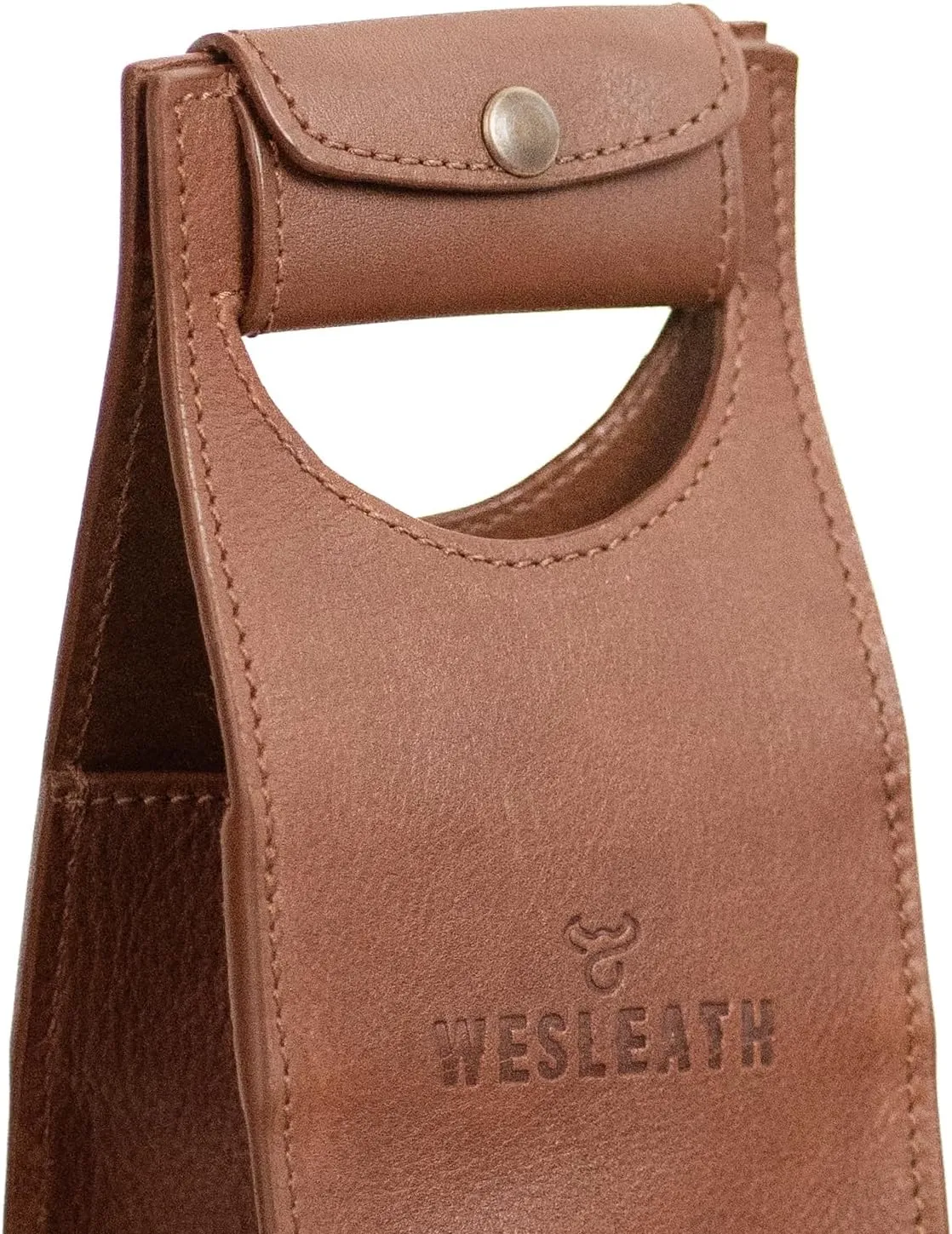 Leather Tote Wine Carrier Bag | Premium Quality Single Bottle Carry with Strong Handles, Full Grain Leather & Metal Buckle - Protective Carrier for Picnic, Wine Champagne Gift Bag (Bourbon)