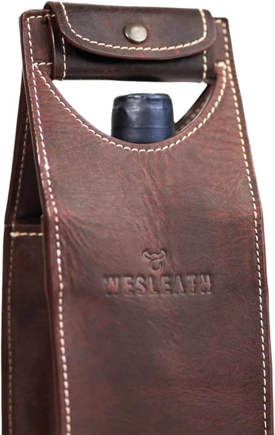 Leather Tote Wine Carrier Bag | Premium Quality Single Bottle Carry with Strong Handles, Full Grain Leather & Metal Buckle - Protective Carrier for Picnic, Wine Champagne Gift Bag in Burgundy