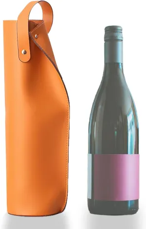 Leather Wine Tote Bag - Orange Bottle Gift Bag Champagne Tote Carrier for Lovers