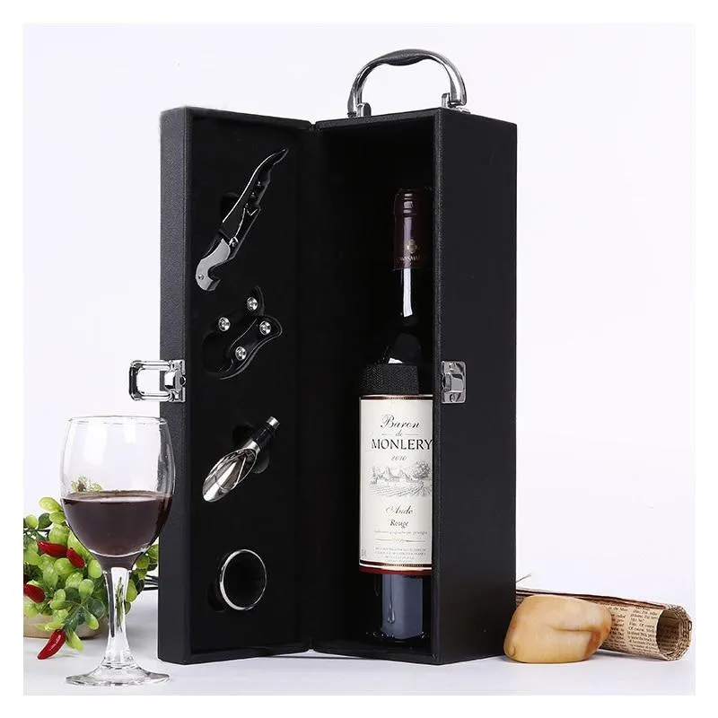 Leather Wooden Wine Box with Opener Tools