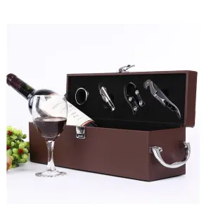 Leather Wooden Wine Box with Opener Tools