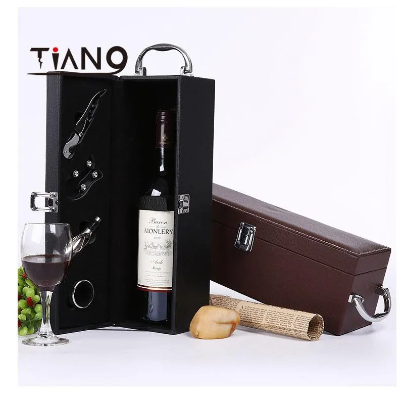Leather Wooden Wine Box with Opener Tools