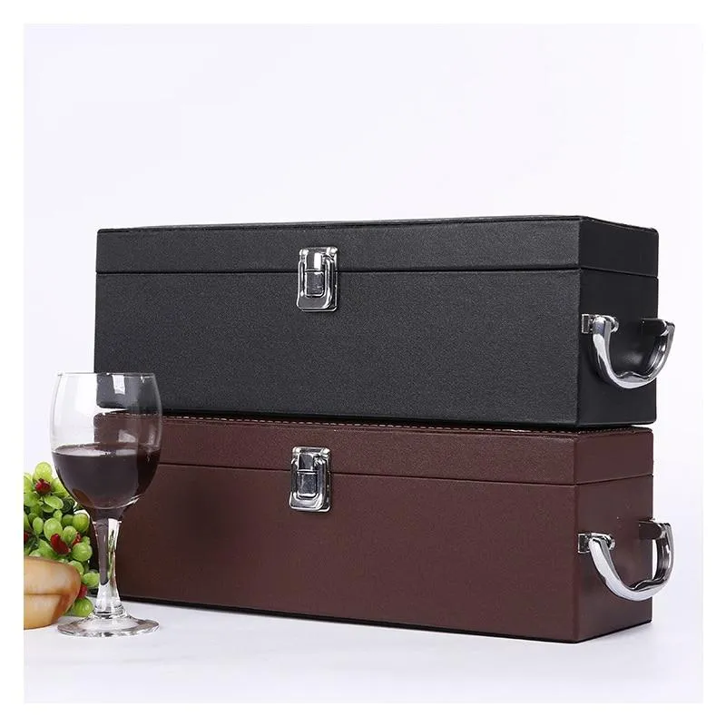Leather Wooden Wine Box with Opener Tools