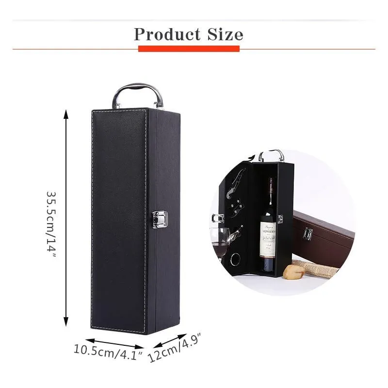Leather Wooden Wine Box with Opener Tools