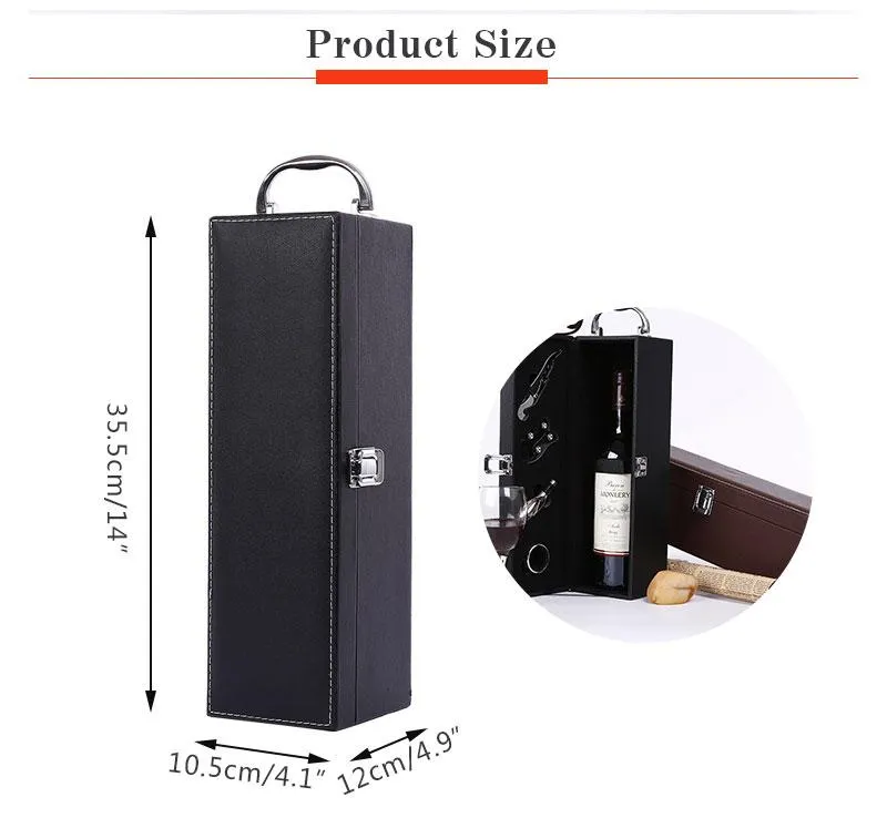 Leather Wooden Wine Box with Opener Tools