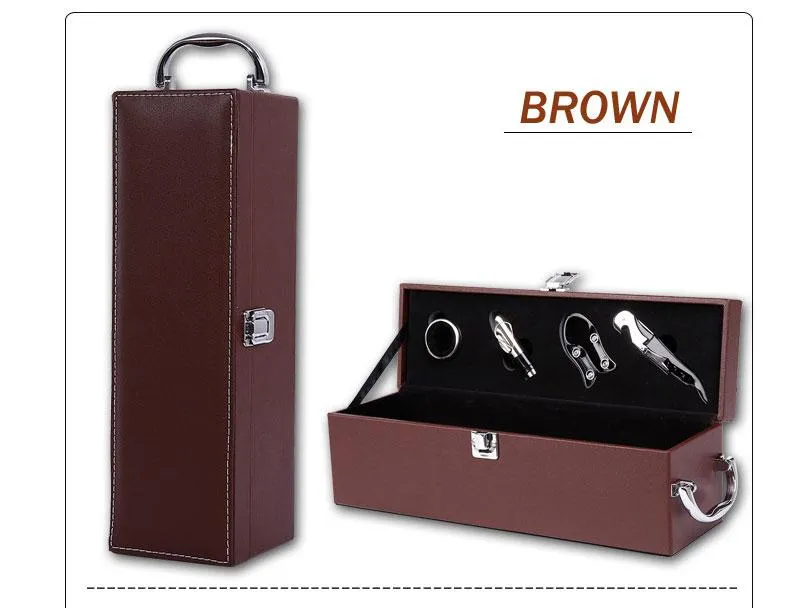 Leather Wooden Wine Box with Opener Tools