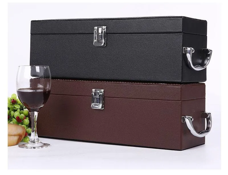 Leather Wooden Wine Box with Opener Tools