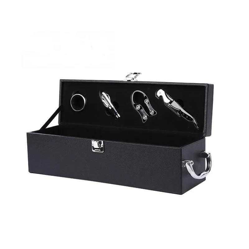 Leather Wooden Wine Box with Opener Tools