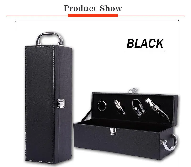 Leather Wooden Wine Box with Opener Tools
