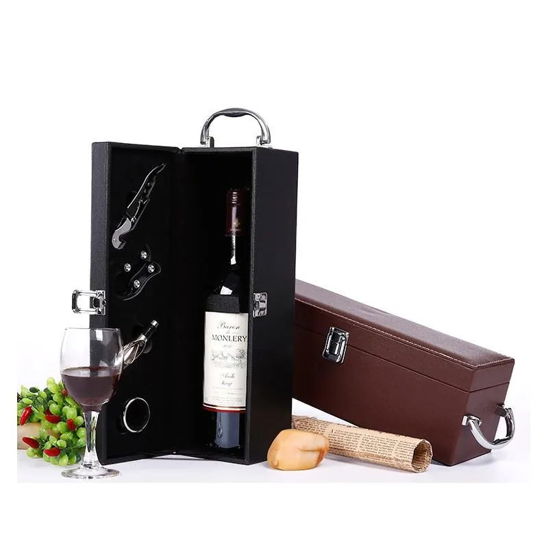Leather Wooden Wine Box with Opener Tools