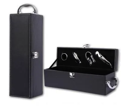 Leather Wooden Wine Box with Opener Tools