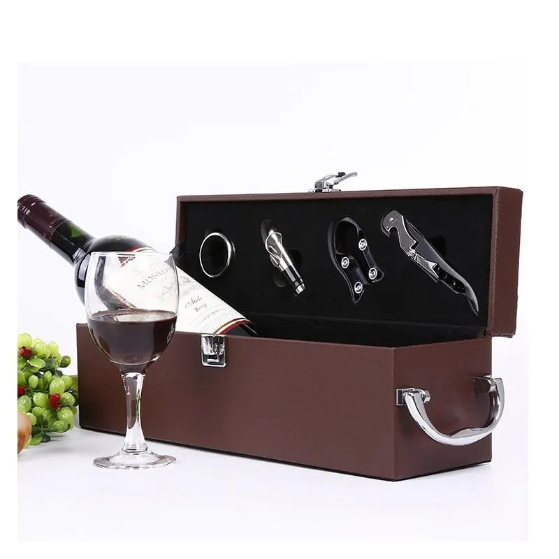 Leather Wooden Wine Box with Opener Tools