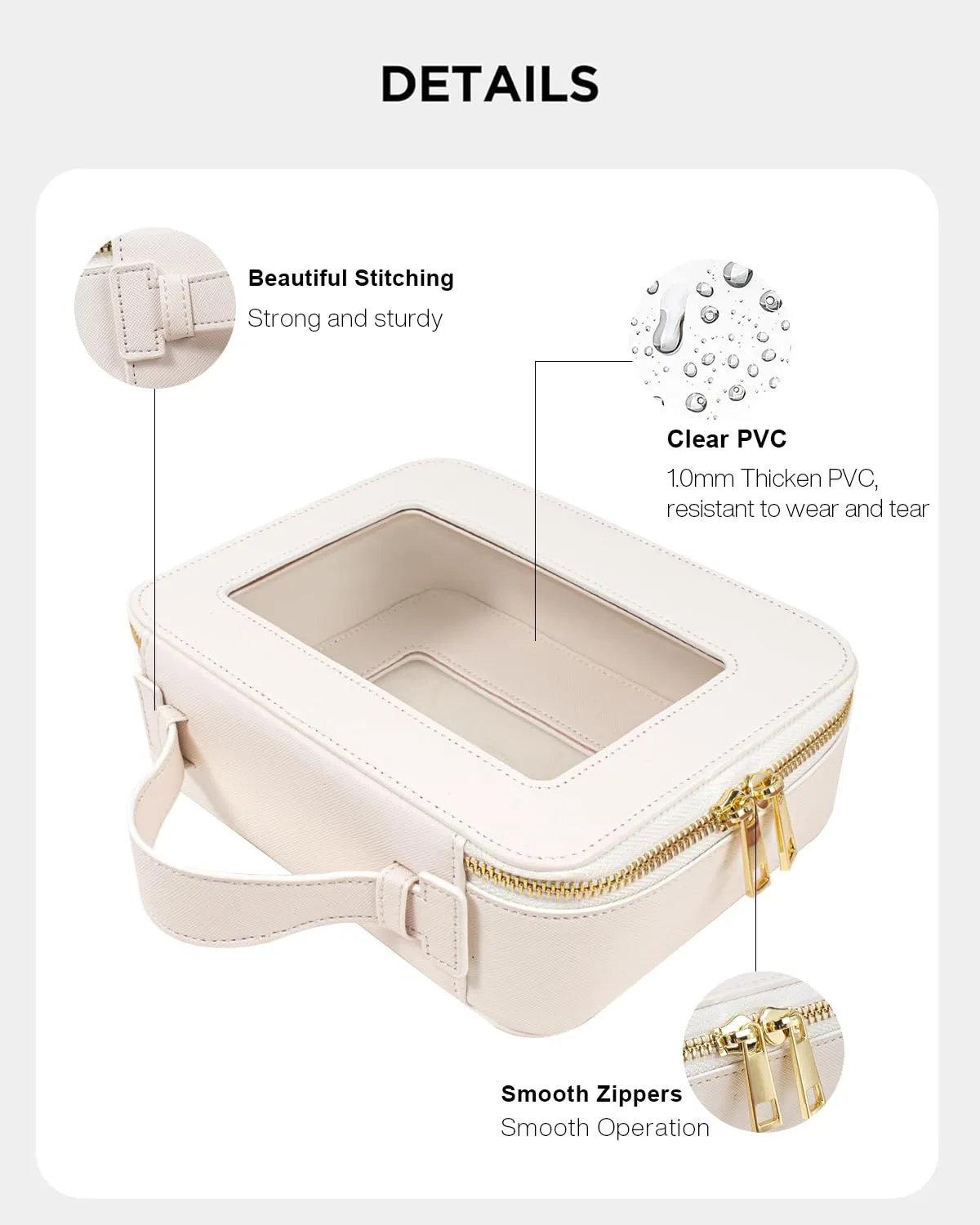 LETGO Clear Makeup Bag Travel Cosmetic Case Transparent Toiletry Bag with Zipper, Portable Make Up Organizer Traveling Compact Car Bag for Essentials (A-White)