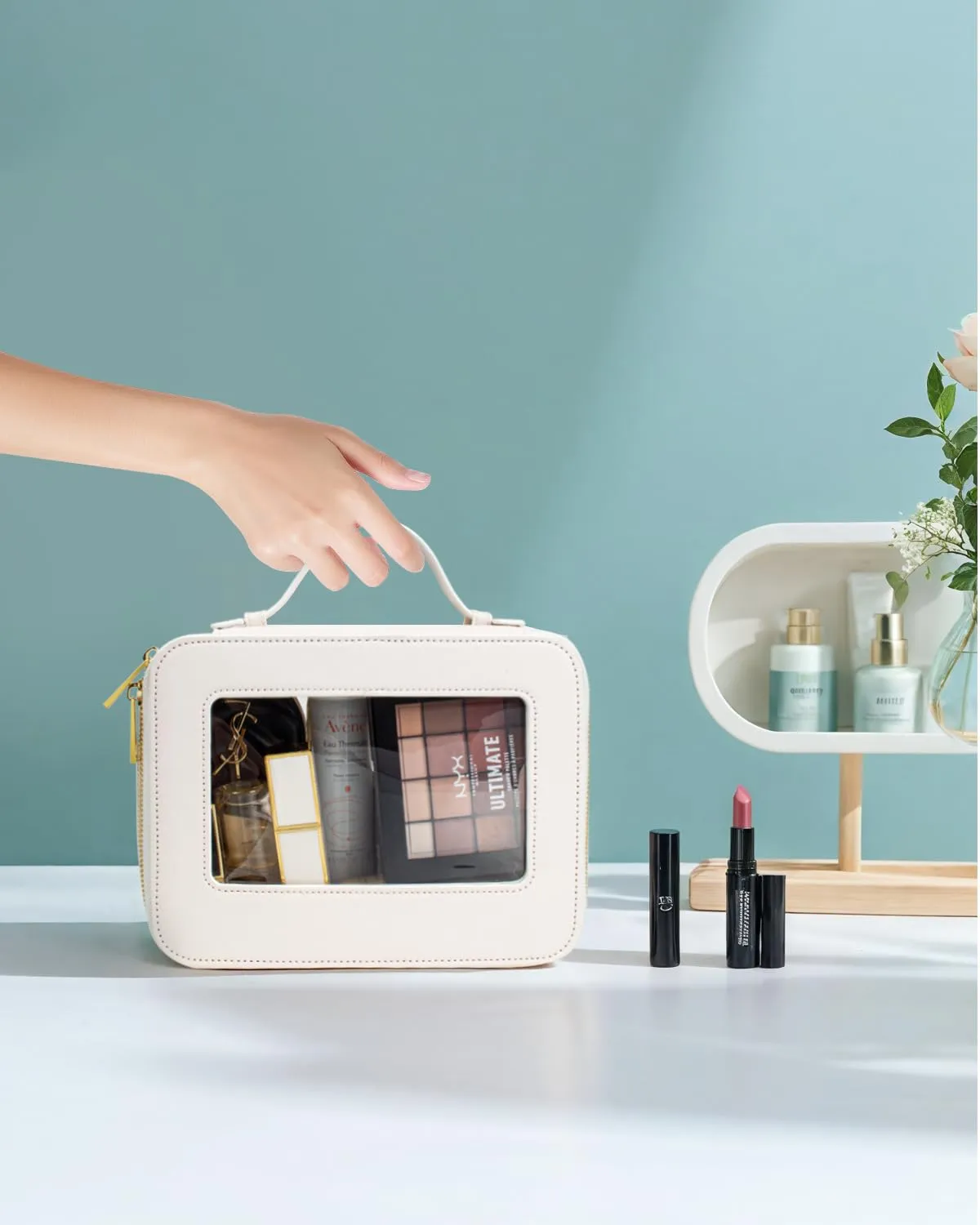 LETGO Clear Makeup Bag Travel Cosmetic Case Transparent Toiletry Bag with Zipper, Portable Make Up Organizer Traveling Compact Car Bag for Essentials (A-White)