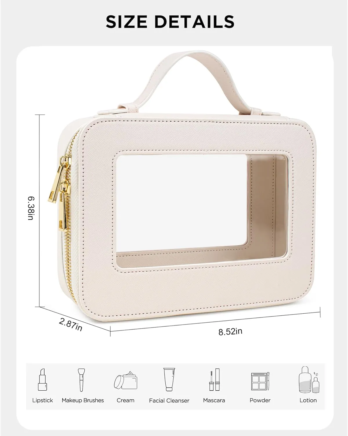 LETGO Clear Makeup Bag Travel Cosmetic Case Transparent Toiletry Bag with Zipper, Portable Make Up Organizer Traveling Compact Car Bag for Essentials (A-White)
