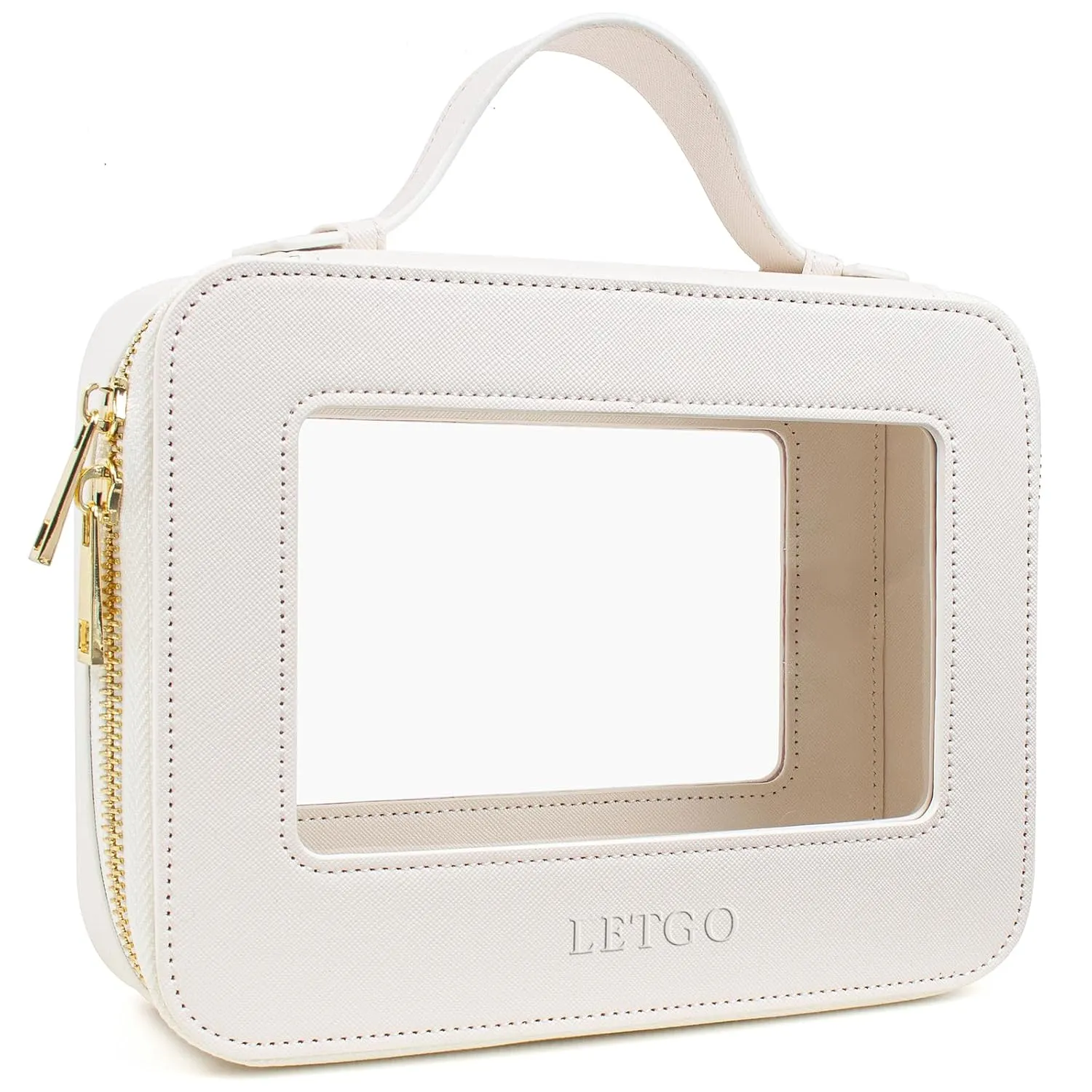 LETGO Clear Makeup Bag Travel Cosmetic Case Transparent Toiletry Bag with Zipper, Portable Make Up Organizer Traveling Compact Car Bag for Essentials (A-White)