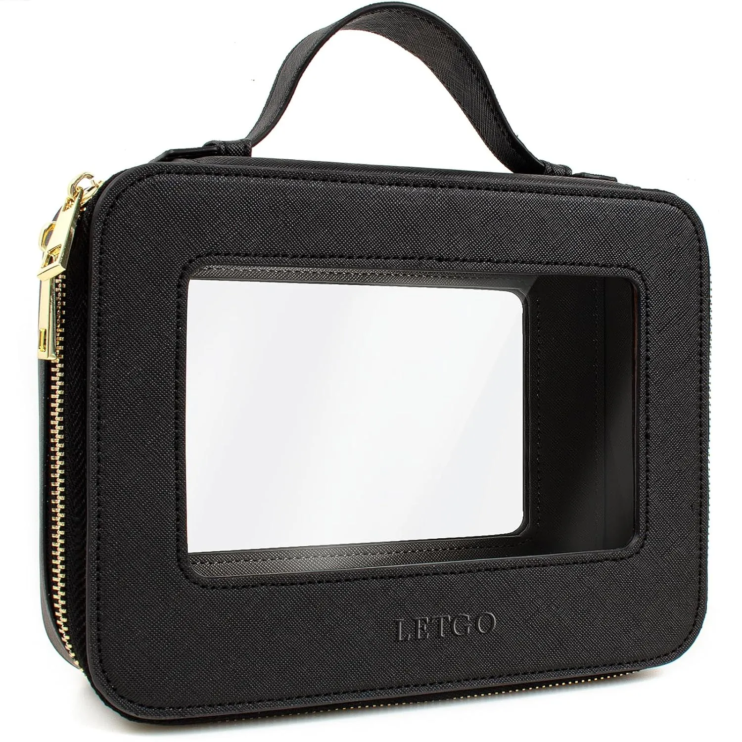 LETGO Clear Makeup Bag Travel Cosmetic Case Transparent Toiletry Bag with Zipper, Portable Make Up Organizer Traveling Compact Car Bag for Essentials(A-Black)