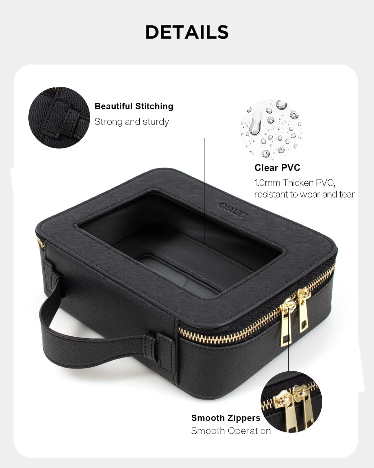 LETGO Clear Makeup Bag Travel Cosmetic Case Transparent Toiletry Bag with Zipper, Portable Make Up Organizer Traveling Compact Car Bag for Essentials(A-Black)