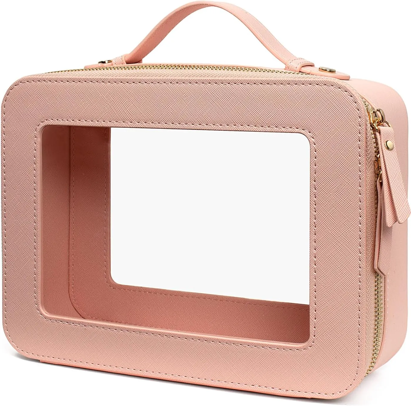 LETGO Clear Makeup Bag, Travel Toiletry Cosmetic Bag Case Portable Clear Makeup Organizer Transparent Storage Bag Fit Carry-on Travel Car Accessories for Women Men (Large-Pink)