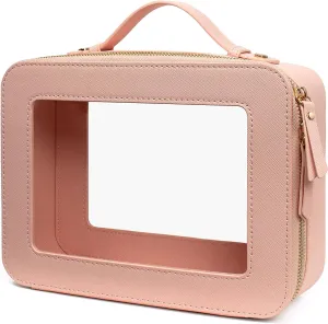 LETGO Clear Makeup Bag, Travel Toiletry Cosmetic Bag Case Portable Clear Makeup Organizer Transparent Storage Bag Fit Carry-on Travel Car Accessories for Women Men (Large-Pink)