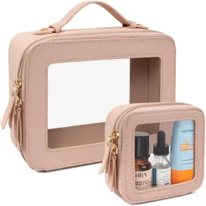 LETGO Clear Makeup Bags Set - TSA Approved Toiletry Bag with Handle Large Opening, Clear Toiletry Bags Case Pouch for Traveling Travel Car Orangizer Storage Essentials (Mini Large Nude)
