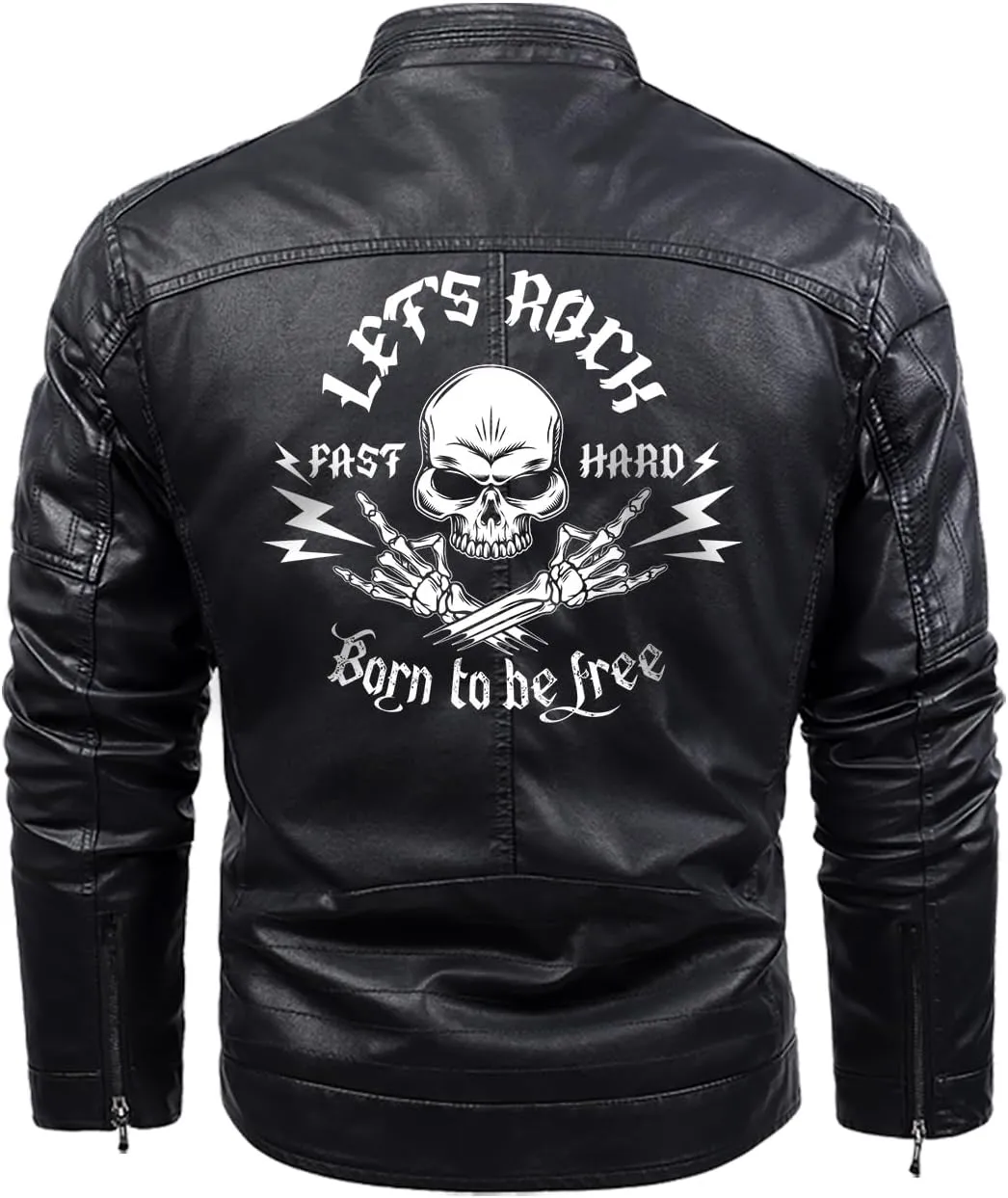 Let's Rock, Fast and Hard, Born to be Free, Music Skull Rocker, Motorcycle Custom Men PU Leather Vest Jacket