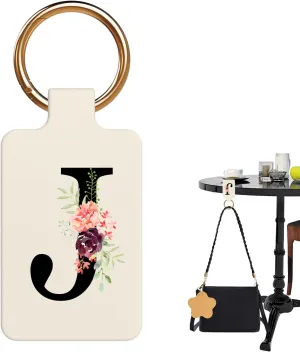 Letter A-Z Strong Magnetic Purse Holder Stylish Floral Design Handbag Hanger for Women Suitable for Table Tops Metal Wall Door Hinge Frame Shopping Cart Show off Your Personality Bag Charms(Beige J)