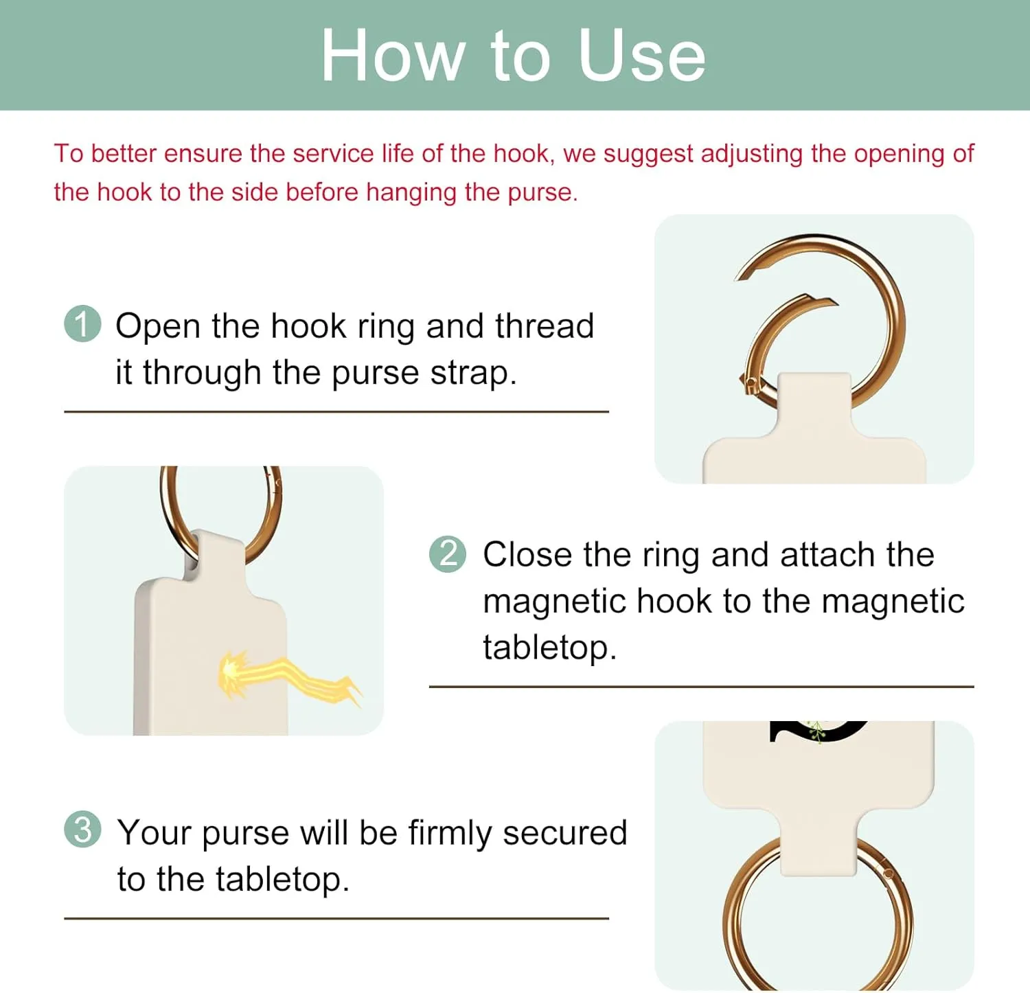 Letter A-Z Strong Magnetic Purse Holder Stylish Floral Design Handbag Hanger for Women Suitable for Table Tops Metal Wall Door Hinge Frame Shopping Cart Show off Your Personality Bag Charms(Beige S)