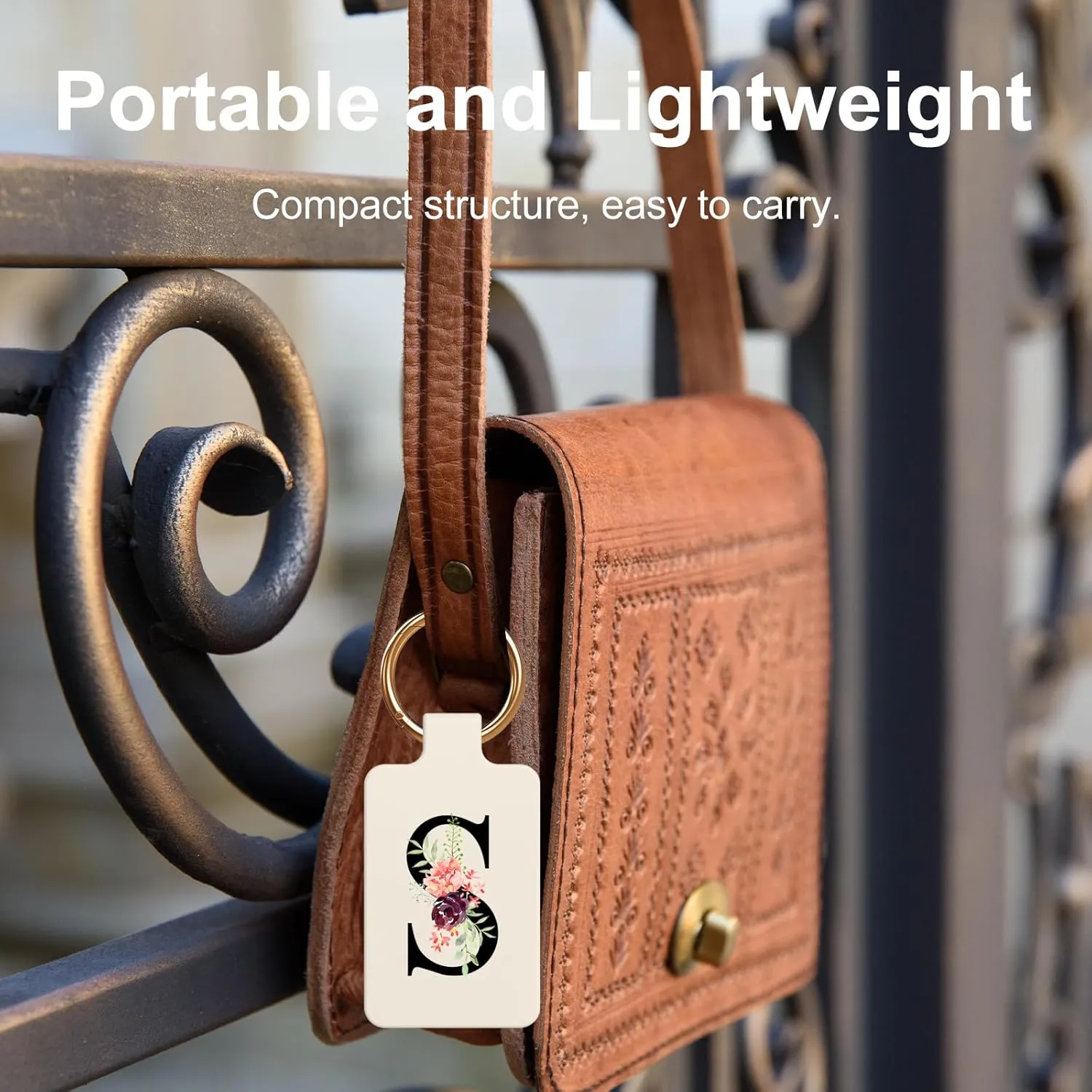 Letter A-Z Strong Magnetic Purse Holder Stylish Floral Design Handbag Hanger for Women Suitable for Table Tops Metal Wall Door Hinge Frame Shopping Cart Show off Your Personality Bag Charms(Beige S)