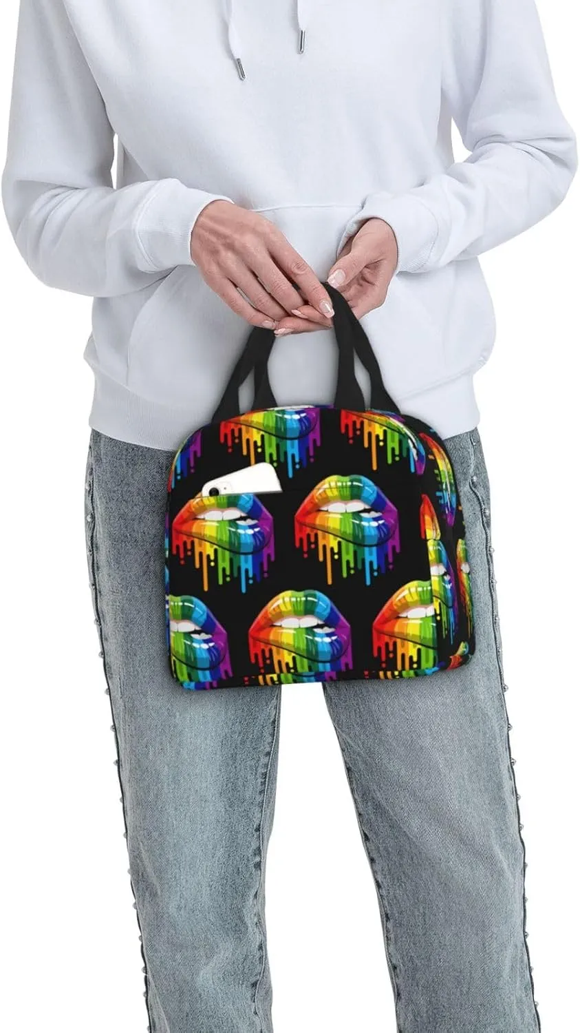 Lgbt Gay Homosexual Lesbian Rainbow Lips Pride Lunch Bag Lunch Box Reusable Insulated Lunch Tote Bag Food Handbags For Travel Work Picnic