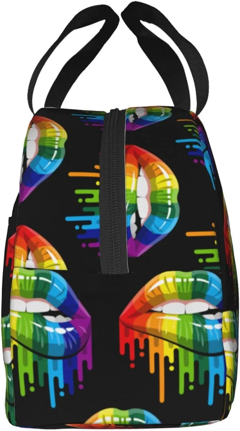 Lgbt Gay Homosexual Lesbian Rainbow Lips Pride Lunch Bag Lunch Box Reusable Insulated Lunch Tote Bag Food Handbags For Travel Work Picnic