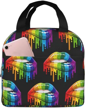Lgbt Gay Homosexual Lesbian Rainbow Lips Pride Lunch Bag Lunch Box Reusable Insulated Lunch Tote Bag Food Handbags For Travel Work Picnic