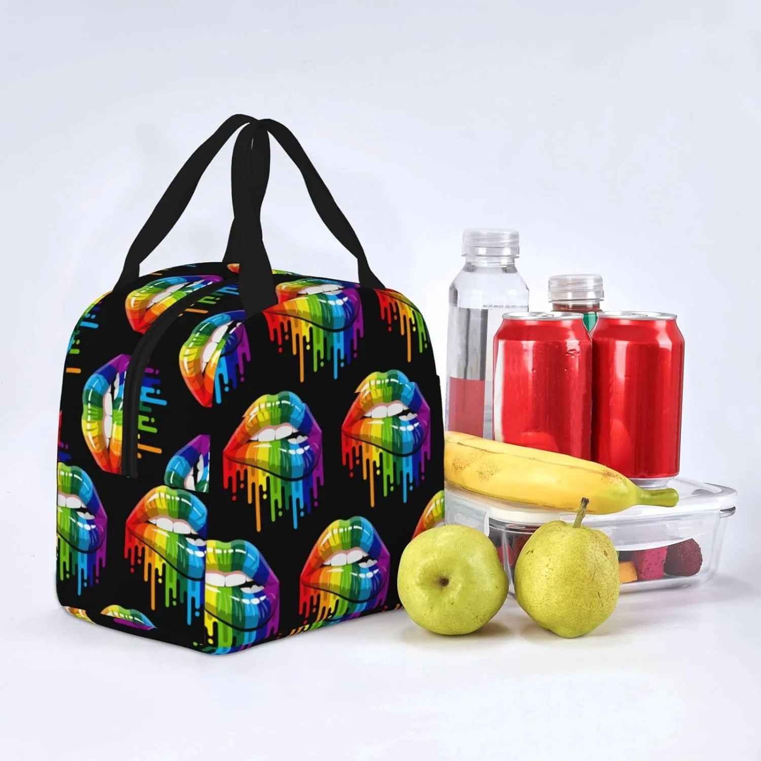 Lgbt Gay Homosexual Lesbian Rainbow Lips Pride Lunch Bag Lunch Box Reusable Insulated Lunch Tote Bag Food Handbags For Travel Work Picnic