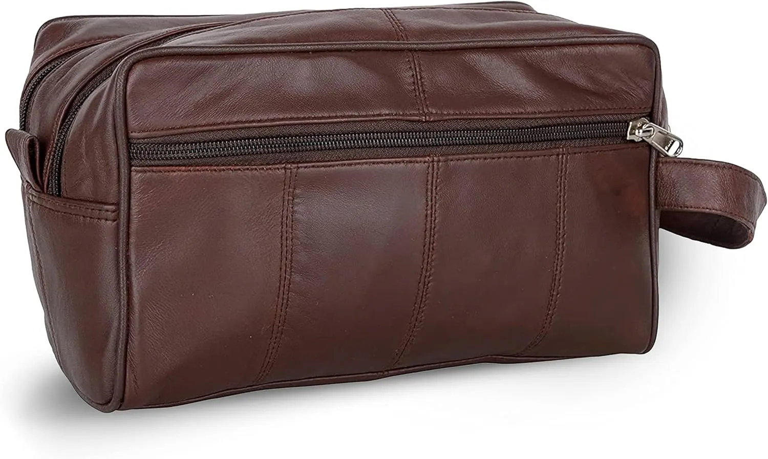 Liberty Leather Brown Deluxe Sheep Napa Leather for Men and Women Toiletry Travel Bag with Double Zipper Bathroom Organizer Shaving Kit Portable Cosmetic Case