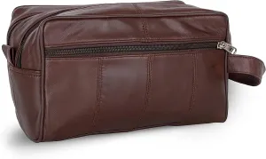 Liberty Leather Brown Deluxe Sheep Napa Leather for Men and Women Toiletry Travel Bag with Double Zipper Bathroom Organizer Shaving Kit Portable Cosmetic Case
