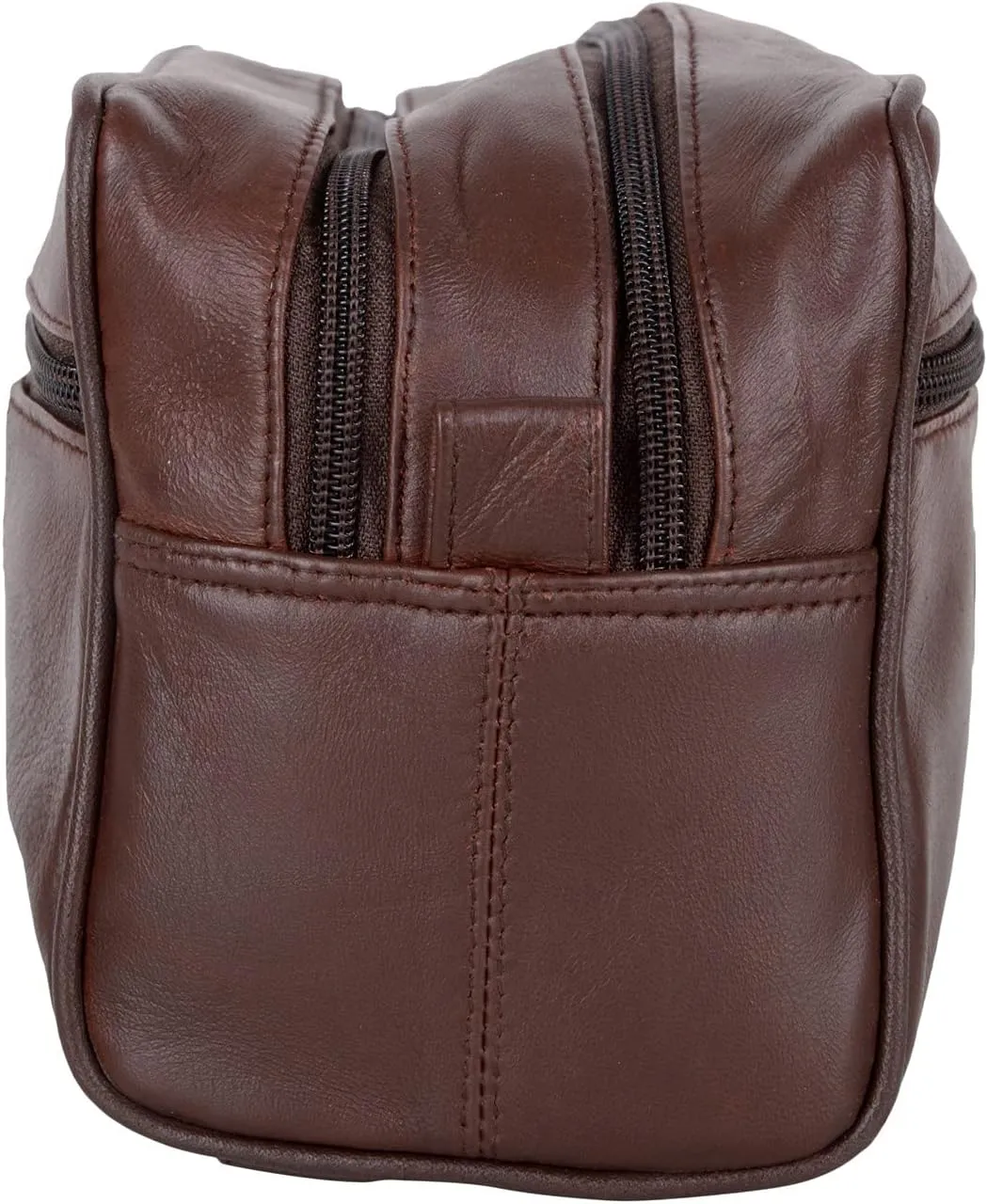 Liberty Leather Brown Deluxe Sheep Napa Leather for Men and Women Toiletry Travel Bag with Double Zipper Bathroom Organizer Shaving Kit Portable Cosmetic Case