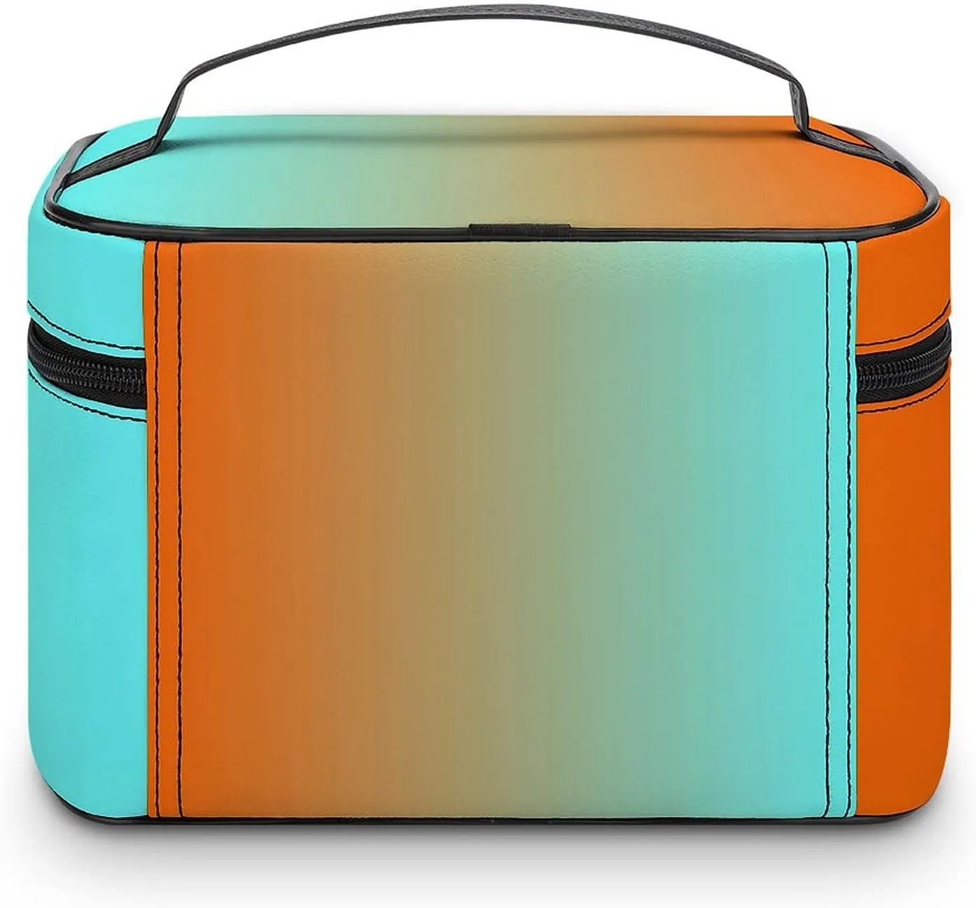 Light Aqua Orange Gradient Cosmetic Bag, Travel Portable Makeup Bag for Purse Pouch Beauty Zipper Organizer Toiletry Bag for Women