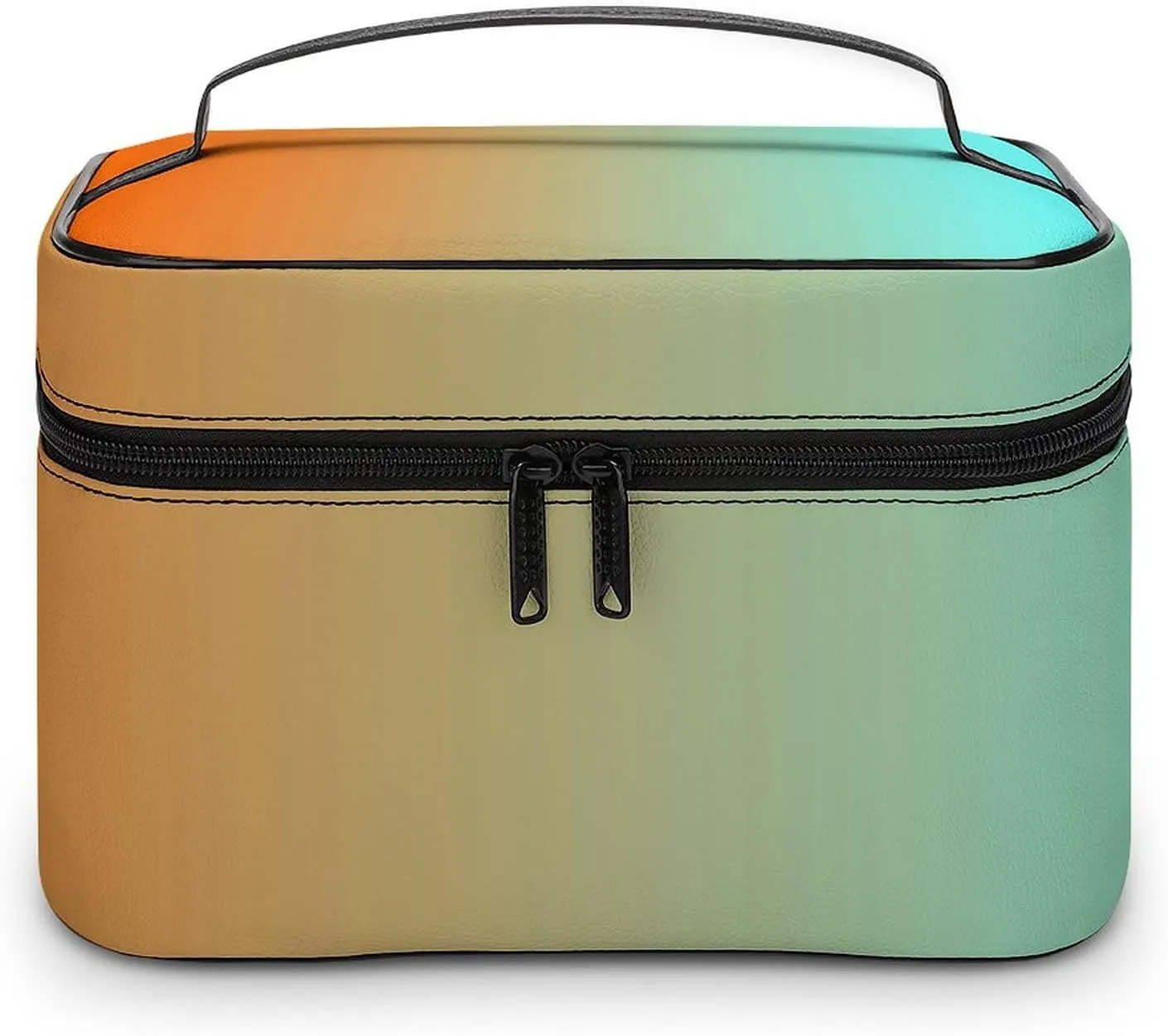 Light Aqua Orange Gradient Cosmetic Bag, Travel Portable Makeup Bag for Purse Pouch Beauty Zipper Organizer Toiletry Bag for Women