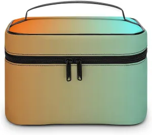 Light Aqua Orange Gradient Cosmetic Bag, Travel Portable Makeup Bag for Purse Pouch Beauty Zipper Organizer Toiletry Bag for Women